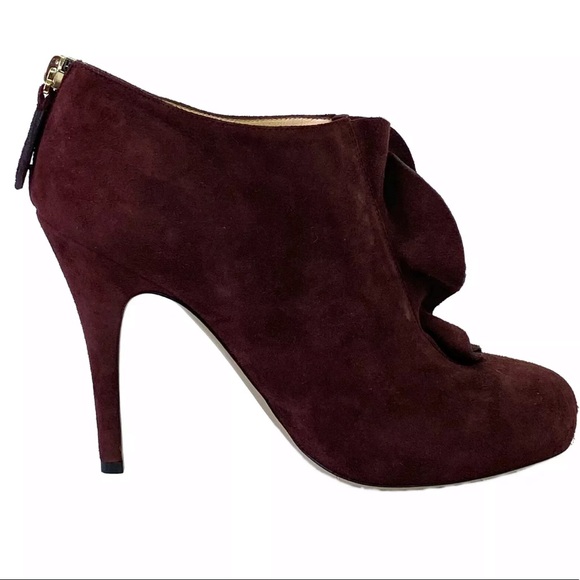 Valentino Burgundy Suede High Heel Ankle Booties - Picture 3 of 14